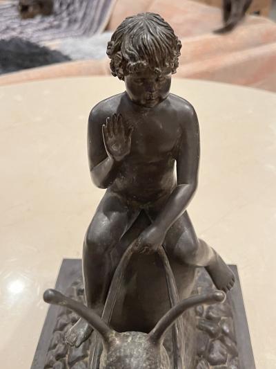 ART DECO ERA NUDE BOY RIDING SNAIL BRONZE