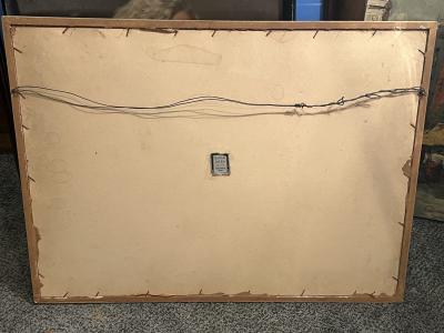 ART DECO ERA WHITE RABBIT AND WHITE FANCY PIGEON AMONGST FARMHOUSE WATERCOLOR