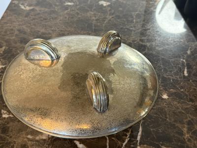 ART DECO HAMMERED SILVERPLATE THREE FOOTED BOWL