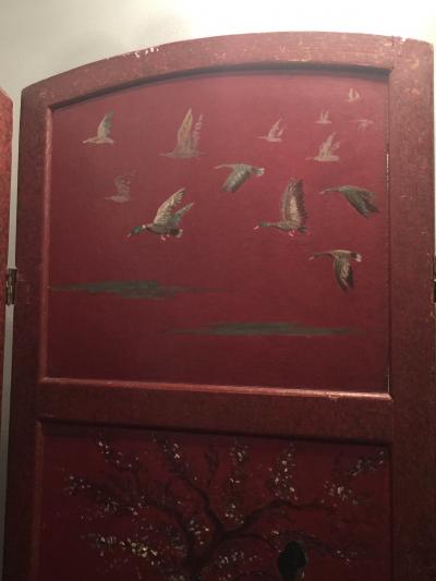ART DECO HAND PAINTED DOUBLE SIDED ROOM SCREEN TROPICAL FISH CHINOISERIE