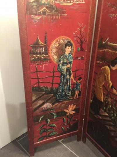 ART DECO HAND PAINTED DOUBLE SIDED ROOM SCREEN TROPICAL FISH CHINOISERIE