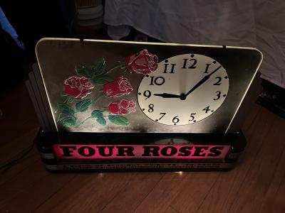 ART DECO ILLUMINATED FOUR ROSES ADVERTISING CLOCK