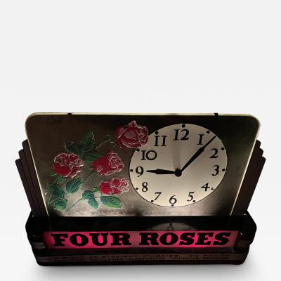 ART DECO ILLUMINATED FOUR ROSES ADVERTISING CLOCK