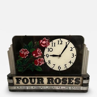 ART DECO ILLUMINATED FOUR ROSES ADVERTISING CLOCK