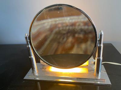 ART DECO ILLUMUNATED CHROME AND MILK GLASS VANITY MIRROR