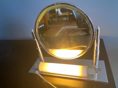 ART DECO ILLUMUNATED CHROME AND MILK GLASS VANITY MIRROR