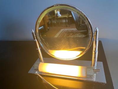 ART DECO ILLUMUNATED CHROME AND MILK GLASS VANITY MIRROR