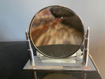 ART DECO ILLUMUNATED CHROME AND MILK GLASS VANITY MIRROR