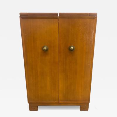 ART DECO LIGHT WOOD FITTED BAR CABINET WITH GREEK KEY FEET BY ROCKOLA