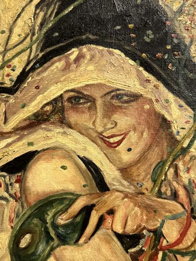 ART DECO MASQUERADE PARTY GIRL PAINTING