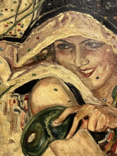 ART DECO MASQUERADE PARTY GIRL PAINTING