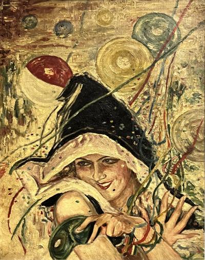 ART DECO MASQUERADE PARTY GIRL PAINTING