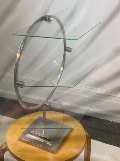 ART DECO MODERNIST CHROME AND GLASS DISPLAY SHELF