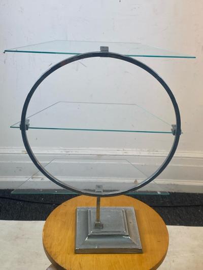 ART DECO MODERNIST CHROME AND GLASS DISPLAY SHELF