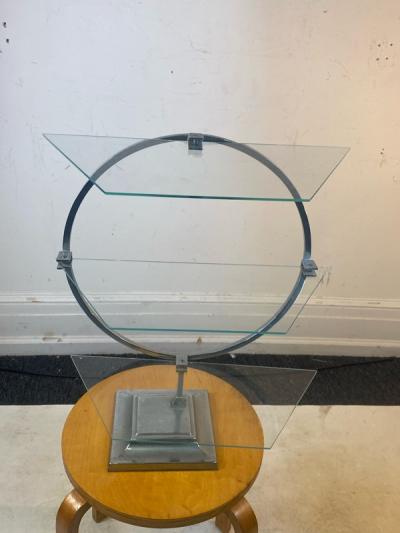 ART DECO MODERNIST CHROME AND GLASS DISPLAY SHELF