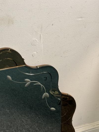 ART DECO MODERNIST FLOWER SHAPED PEACH CLEAR MIRROR