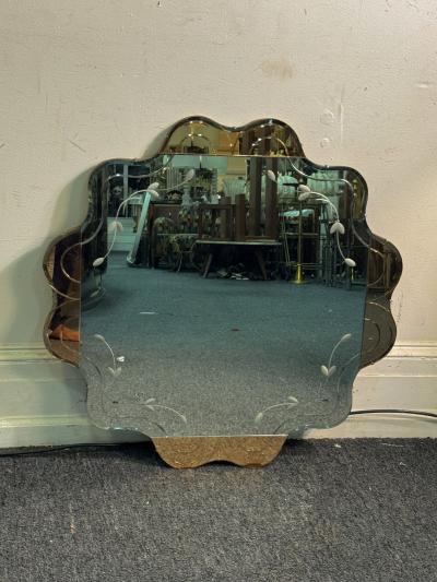 ART DECO MODERNIST FLOWER SHAPED PEACH CLEAR MIRROR