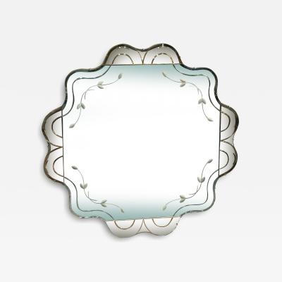 ART DECO MODERNIST FLOWER SHAPED PEACH CLEAR MIRROR