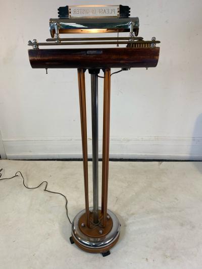 ART DECO MODERNIST ILLUMINATED COPPER AND CHROME RESERVATION STAND