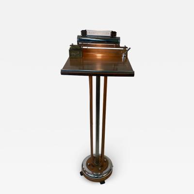 ART DECO MODERNIST ILLUMINATED COPPER AND CHROME RESERVATION STAND