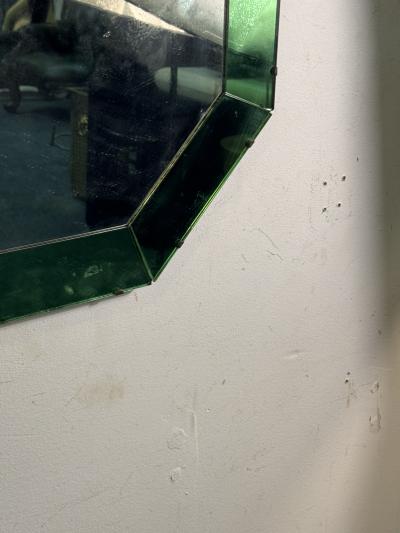 ART DECO MODERNIST OCTAGONAL GREEN CLEAR MIRROR