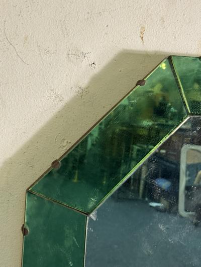 ART DECO MODERNIST OCTAGONAL GREEN CLEAR MIRROR