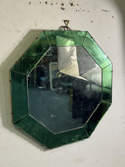 ART DECO MODERNIST OCTAGONAL GREEN CLEAR MIRROR