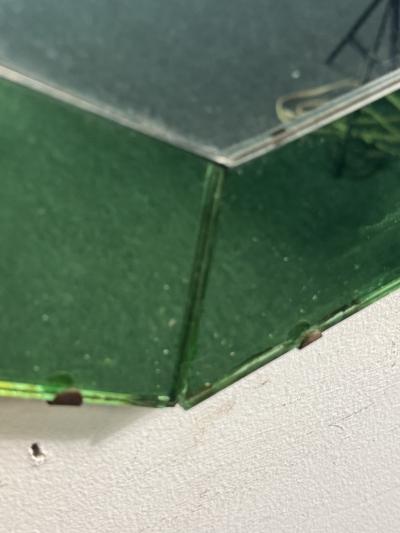 ART DECO MODERNIST OCTAGONAL GREEN CLEAR MIRROR