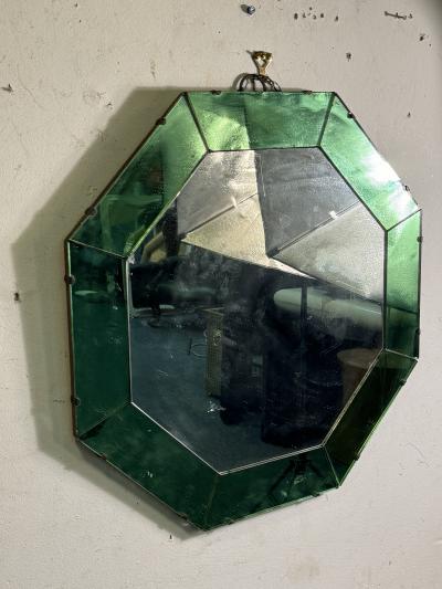 ART DECO MODERNIST OCTAGONAL GREEN CLEAR MIRROR