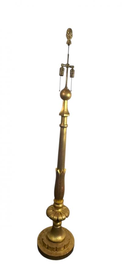 ART DECO NEOCLASSICAL FLORAL FORM CARVED GILT WOOD FLOOR LAMP