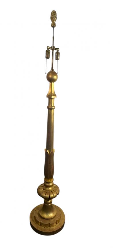ART DECO NEOCLASSICAL FLORAL FORM CARVED GILT WOOD FLOOR LAMP