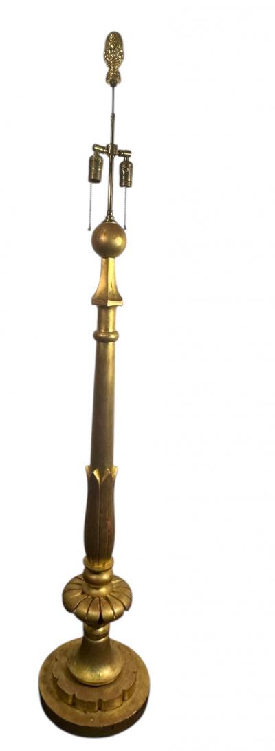 ART DECO NEOCLASSICAL FLORAL FORM CARVED GILT WOOD FLOOR LAMP
