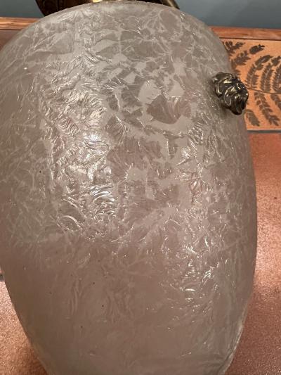 ART DECO NEOCLASSICAL GLASS AND BRONZE FLUSH MOUNT CHANDELIER