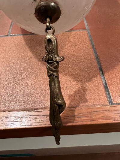 ART DECO NEOCLASSICAL GLASS AND BRONZE FLUSH MOUNT CHANDELIER