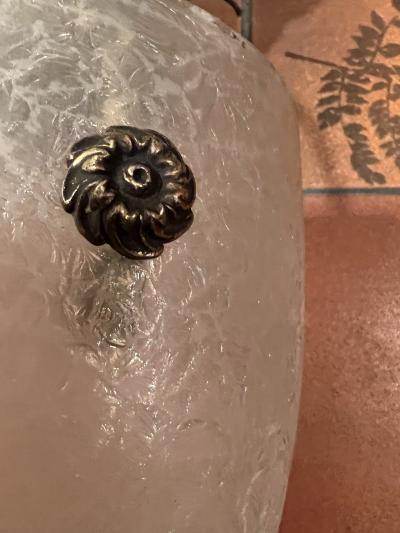 ART DECO NEOCLASSICAL GLASS AND BRONZE FLUSH MOUNT CHANDELIER