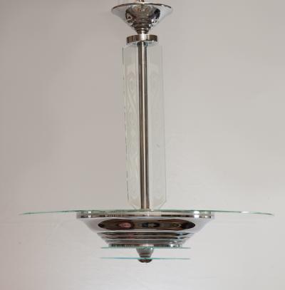 ART DECO NICKEL AND ETCHED GLASS SATURN HANGING LIGHT