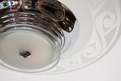 ART DECO NICKEL AND ETCHED GLASS SATURN HANGING LIGHT