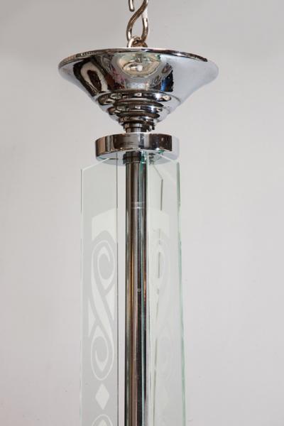 ART DECO NICKEL AND ETCHED GLASS SATURN HANGING LIGHT