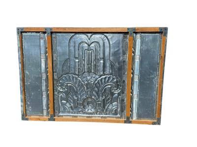 ART DECO OASIS FOUNTAIN DESIGN ENAMELED ALUMINUM WALL PLAQUE