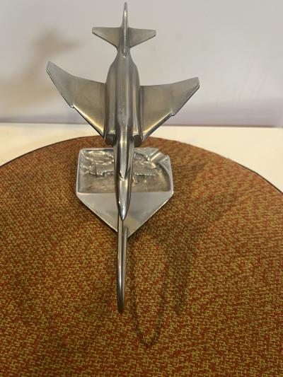 ART DECO PLANE AND WARSHIP CHROMED METAL SCULPTURE ASHTRAY