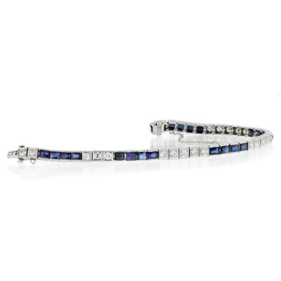 ART DECO PLATINUM DIAMOND FRENCH CUT SAPPHIRES 2 50CTS BRACELET