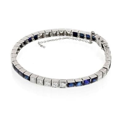 ART DECO PLATINUM DIAMOND FRENCH CUT SAPPHIRES 2 50CTS BRACELET