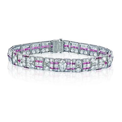 ART DECO PLATINUM FRENCH CUT RUBY DIAMOND 11 00CTTW BRACELET
