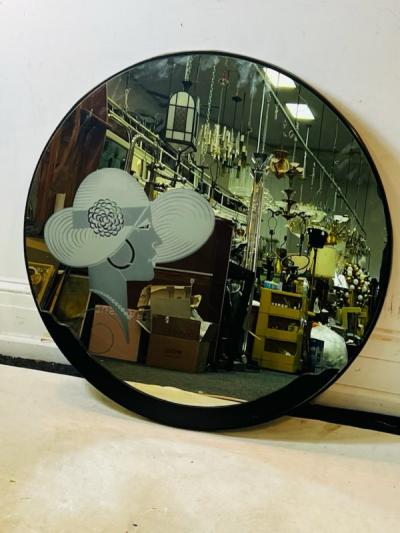 ART DECO REVIVAL MIRROR WITH CAMEO OF WOMAN WITH FANCY HAT