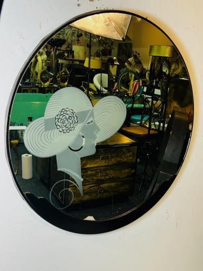 ART DECO REVIVAL MIRROR WITH CAMEO OF WOMAN WITH FANCY HAT