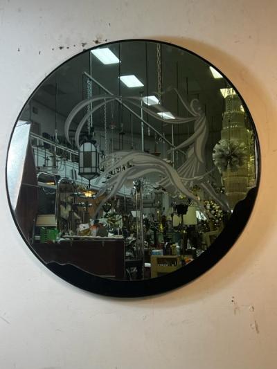 ART DECO REVIVAL MIRROR WITH FANCY WOMAN WALKING GREYHOUNDS