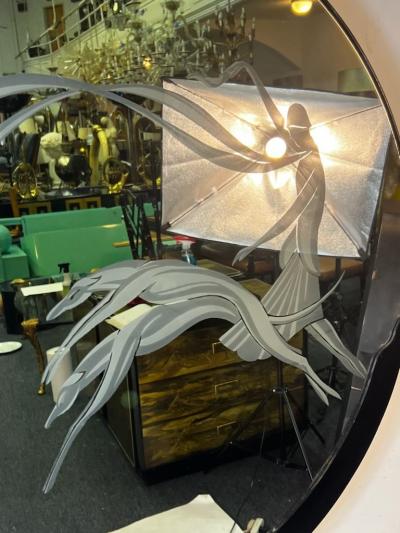 ART DECO REVIVAL MIRROR WITH FANCY WOMAN WALKING GREYHOUNDS
