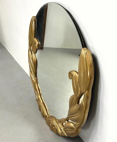 ART DECO REVIVAL MODERNE STYLIZED LEAVES GILT WOOD FRAMED MIRROR
