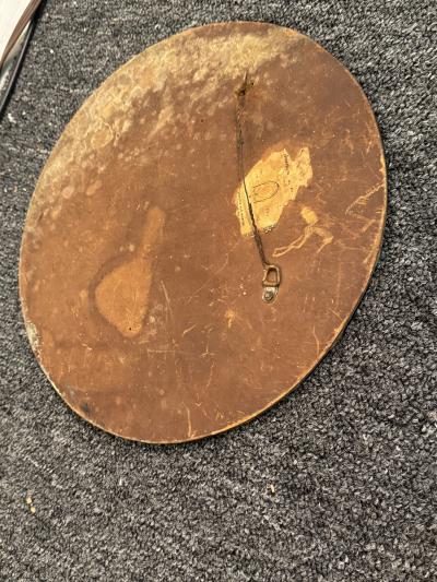 ART DECO ROUND BLUE MIRROR WITH HANDPAINTED BASKET OF FRUIT