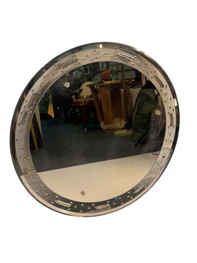 ART DECO ROUND ETCHED FLORAL MIRROR